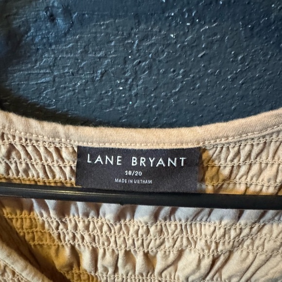 Lane Bryant Tan Short Sleeve Smocked Blouse - Picture 2 of 5